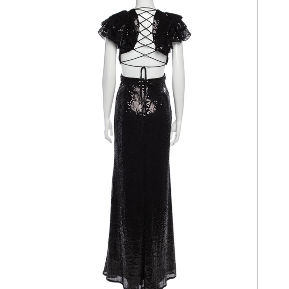 Mac Duggal Black Sequin Open Back V Neck Gown Dress 2 - Picture 5 of 6